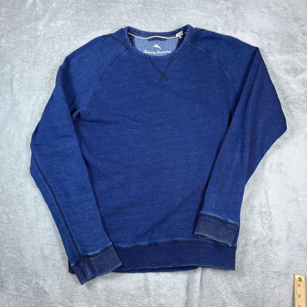 Tommy Bahama Sweater Mens S Indigo Raglan Pullover Blue Faded Cotton Sweatshirt - Picture 1 of 8